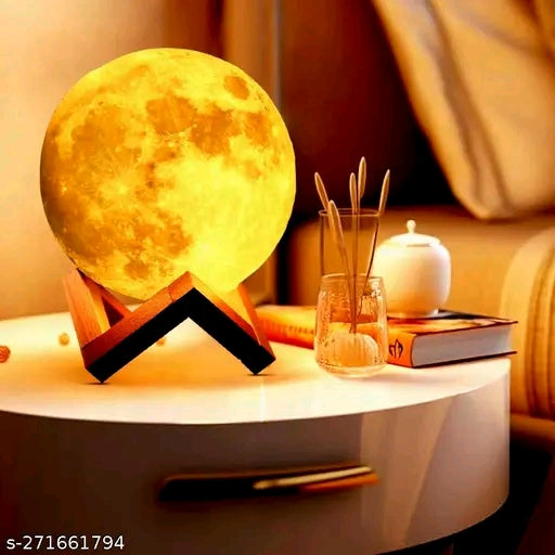 Unique Minimalist 3D sphere Moon Table Lamp | Waterproof Design with Wooden Base