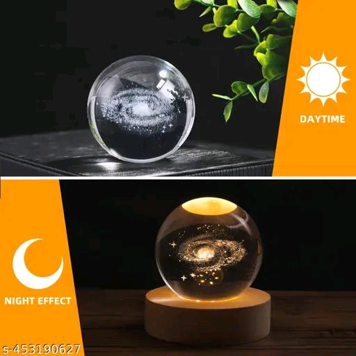 Celestial 3D Saturn Crystal Ball Lamp | Warm Glow Wooden Base Night Light