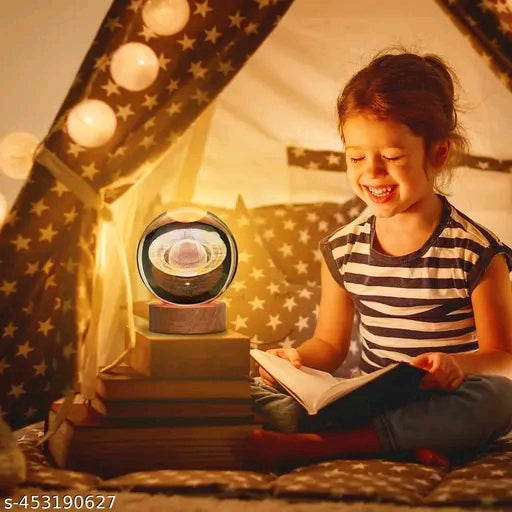 Celestial 3D Saturn Crystal Ball Lamp | Warm Glow Wooden Base Night Light