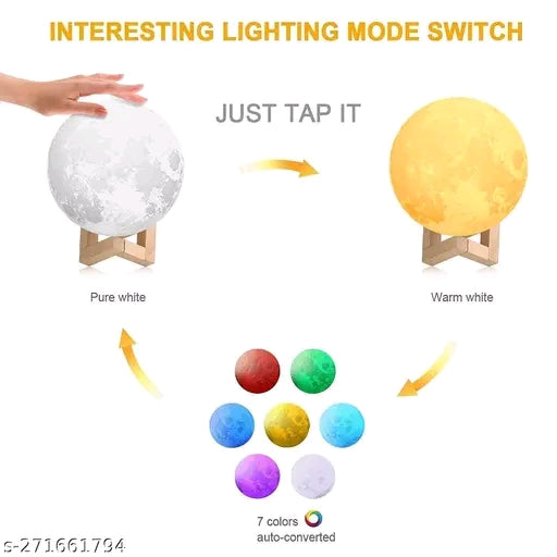 Unique Minimalist 3D sphere Moon Table Lamp | Waterproof Design with Wooden Base