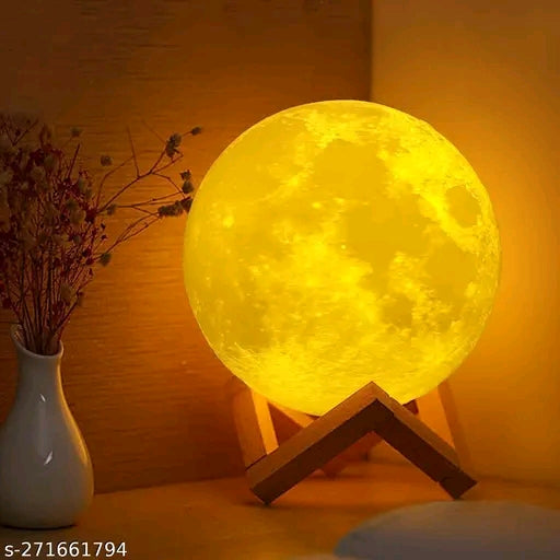 Unique Minimalist 3D sphere Moon Table Lamp | Waterproof Design with Wooden Base